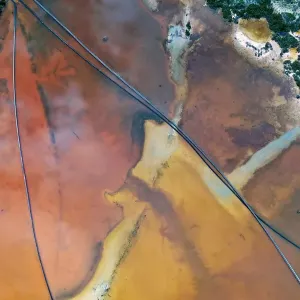Aerial view over the stunning colourful lake at Hutt lagoon. Port Gregory, Western Australia