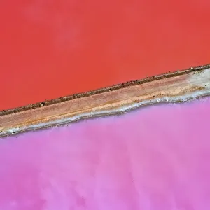 Aerial view over the stunning colourful lake at Hutt lagoon. Port Gregory, Western Australia
