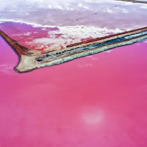 Aerial view over the stunning colourful lake at Hutt lagoon. Port Gregory, Western Australia