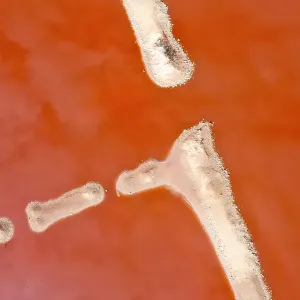 Aerial view over the stunning colourful lake at Hutt lagoon. Port Gregory, Western Australia