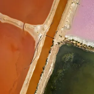Aerial view over the stunning colourful lake at Hutt lagoon. Port Gregory, Western Australia