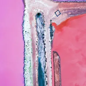 Aerial view over the stunning colourful lake at Hutt lagoon. Port Gregory, Western Australia