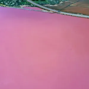 Aerial view over the stunning colourful lake at Hutt lagoon. Port Gregory, Western Australia
