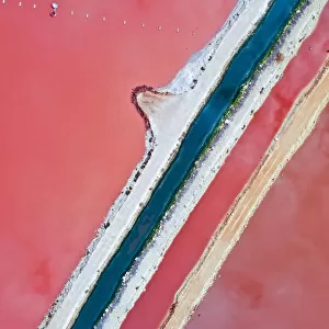 Aerial view over the stunning colourful lake at Hutt lagoon. Port Gregory, Western Australia