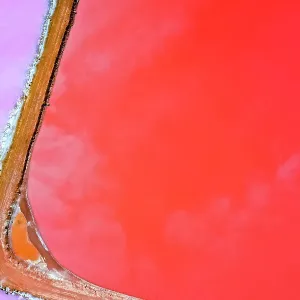 Aerial view over the stunning colourful lake at Hutt lagoon. Port Gregory, Western Australia