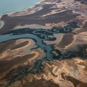 Aerial view of uncultivated landscape at the coast