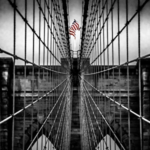 American flag atop of the Brooklyn Bridge