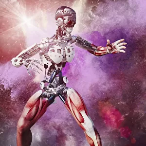 android, anger, attacking, attitude, color image, concept, copy space, cyborg, digital composite