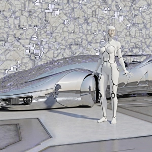 android, car, chrome, color image, concept, confident, copy space, cyborg, digital composite