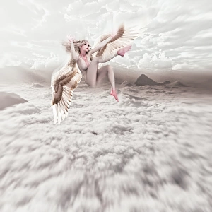 angel, ar, arms raised, augmented reality, barefoot, blonde hair, blurred motion