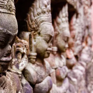 Angkor Wat Temple Wall Faces Detail