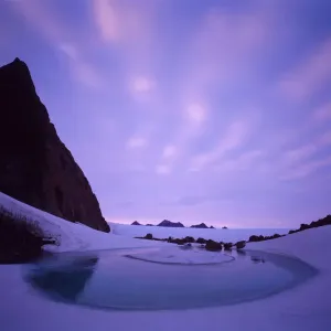 Antarctica, Frames Mountains, Melt Lake below Masson Range, dusk Antarctica, Frames Mountains, Melt Lake below Masson Range, dusk