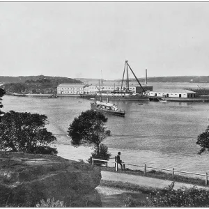 Antique photograph of the British Empire: Royal Naval Depot, Garden Island, Sydney Harbour Antique photograph of the British Empire: Royal Naval Depot, Garden Island, Sydney Harbour