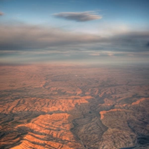 Arabian mountains and sands aerial sunset view