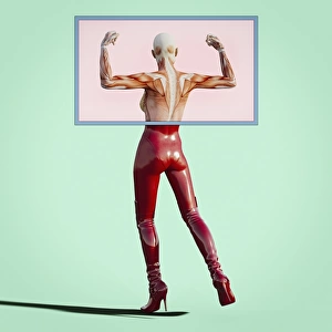 arm, arms raised, back, bald, body, body image, boot, color image, concept, confident