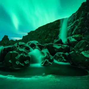 Aurora above Oxarfoss Aurora above Oxarfoss