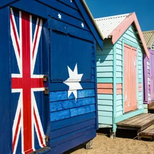 Australien baden Bucht Küste Meeresboden Meer blau Kiste Karton hell Brighton Wolken Küstenlinie