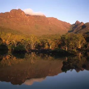 Australia, Queensland, Mt. Bowen reflecting in tidal lagoon Australia, Queensland, Mt. Bowen reflecting in tidal lagoon