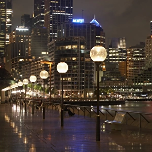 Australia, Sydney, harbour and cityscape, view from promenade, night