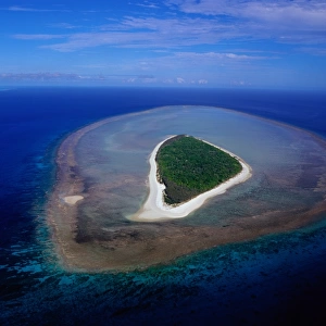Australia, vegetated coral island, aerial view