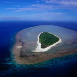 Australia, vegetated coral island, aerial view