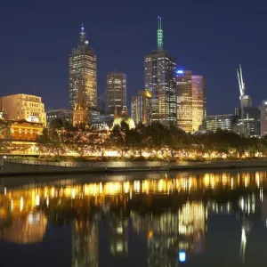 Australia, Victoria, Melbourne city skyline, Yarra River, night Australia, Victoria, Melbourne city skyline, Yarra River, night