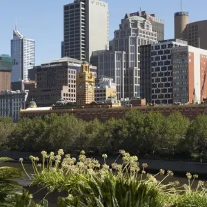 Australia, Victoria, Melbourne city skyline and Flinders Station Australia, Victoria, Melbourne city skyline and Flinders Station