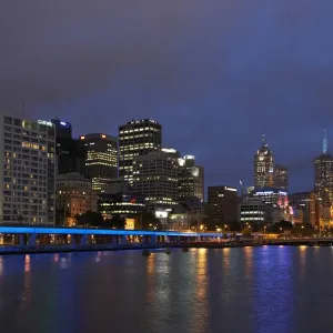 Australia, Victoria, Melbourne city skyline and Yarra River, night Australia, Victoria, Melbourne city skyline and Yarra River, night
