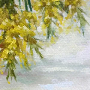 Australian Native Wattle Flowers Print, Close-up Oil Painting on Canvas Australian Native Wattle Flowers Print, Close-up Oil Painting on Canvas