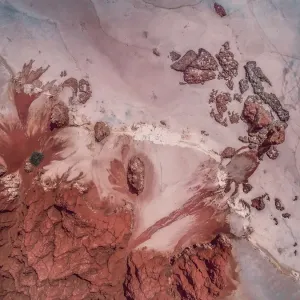 Beach and rock formations shot by drone, James Price Point, The Kimberley, Australia