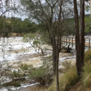 Bells Rapids in full flow after recent unseasonal weather in Perths hills