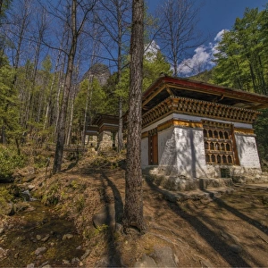 Bhuddist Prayer houses inthe mountainous area near Paro, in Eastern Bhutan