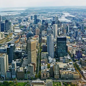 Birds eye view of skyline of Melbourne