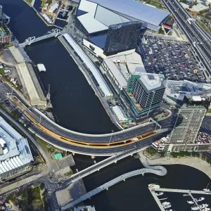 Birds eye view of Victoria harbour docks in Melbourne