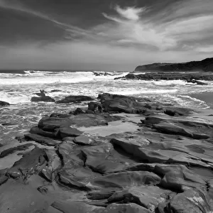 Black and white image of coast at Cape Otway