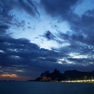 The Blue Hour of Ipanema Beach with Vidigal in the Background, Rio de Janeiro, Brazil, South America