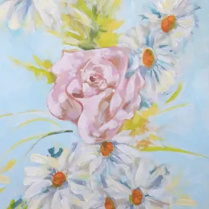 Bouquet of Pink Rose, Daises, and Leaves Bouquet of Pink Rose, Daises, and Leaves