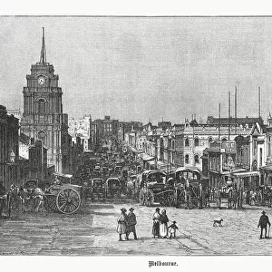 Bourke Street in Melbourne, Victoria, Australia, wood engraving, published 1899