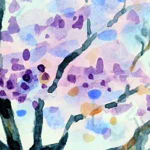 Branches and Flowers Jacaranda Tree Watercolor Painting Detail