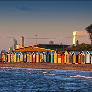 Brighton Bathing boxes at dusk, Melbourne, Victoria, Australia