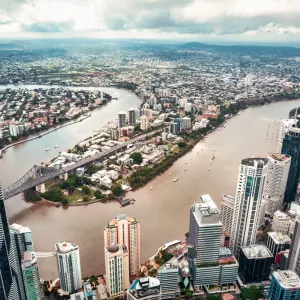 Brisbane City Downtown Area Aerial Print