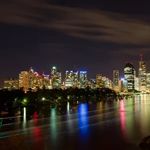 Brisbane city skyline at night across river