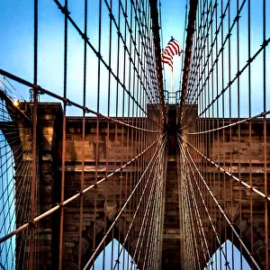 Brooklyn Bridge and the American flag