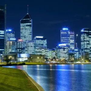 Business district of Perth illuminated at night