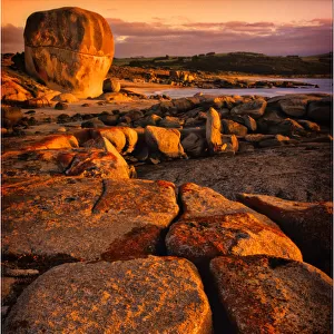 Castle rock and Marshall bay, Flinders Island, Bass Strait, Tasmania, Australia