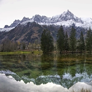 Chamonix valley high Alps water reflections