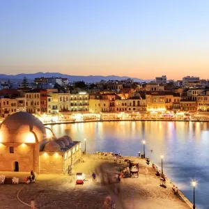 Chania City Harbor Nighttime Print