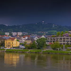 The city of Linz on a wet spring day, Austria