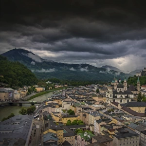 The city of Salzburg on the banks of the Salzach River, Austria
