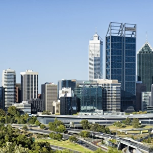 City skyline and freeways, Perth, Western Australia, Australia